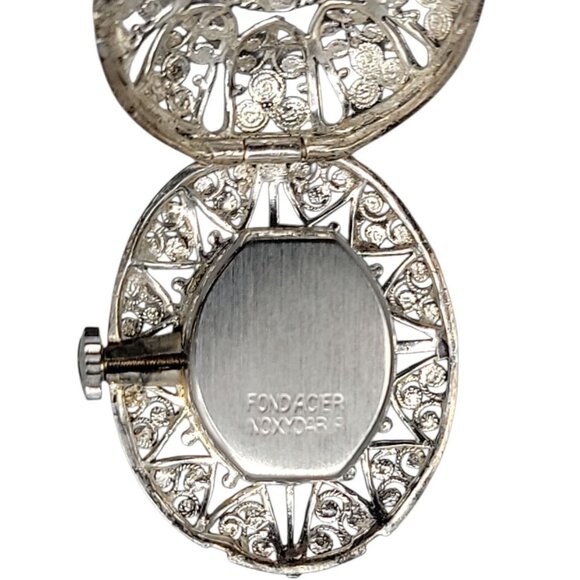 Vintage Hamilton 17J Brooch Watch 800 Silver Filigree Malachite Swiss Runs As-Is - Picture 7 of 11